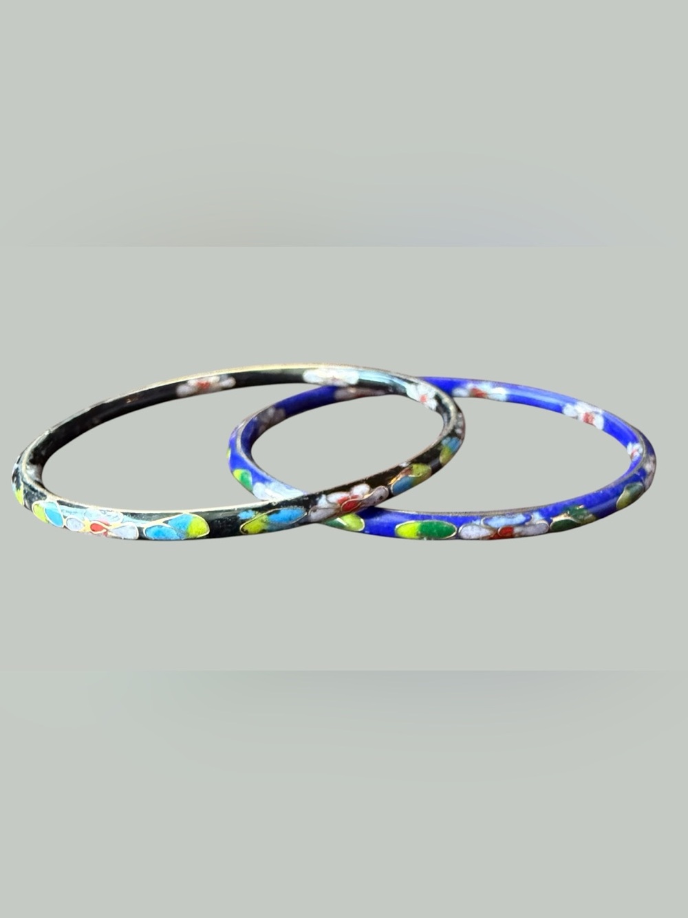 Vintage Pair of Chinese Cloisonné Enamel 7” Bangle Bracelets
